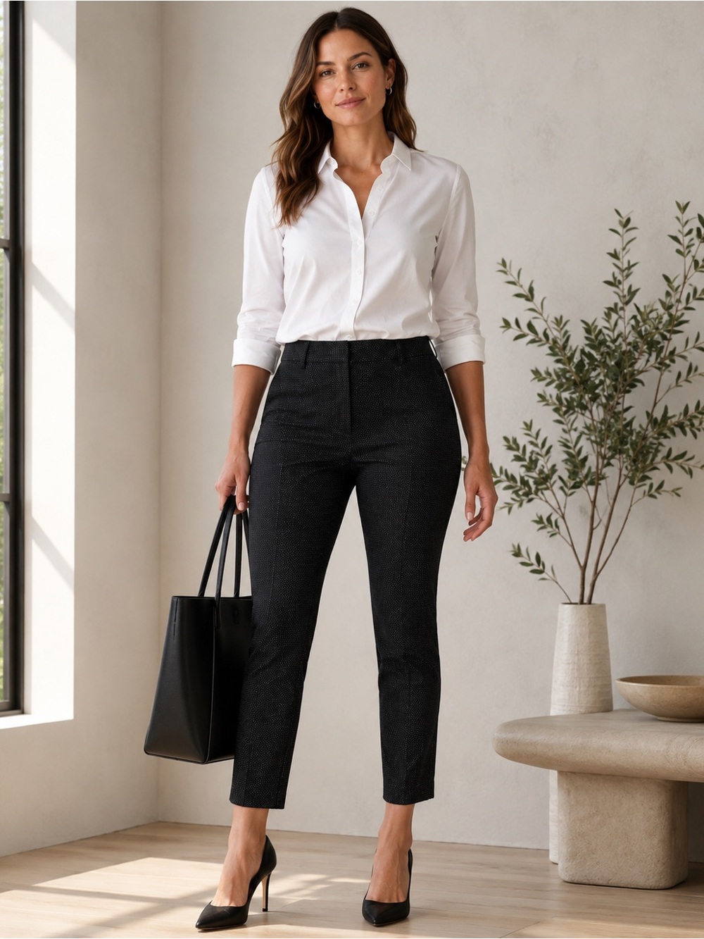 LOFT Riviera Marisa Crop Pants 14 Black Micro Dot Stretch NWT